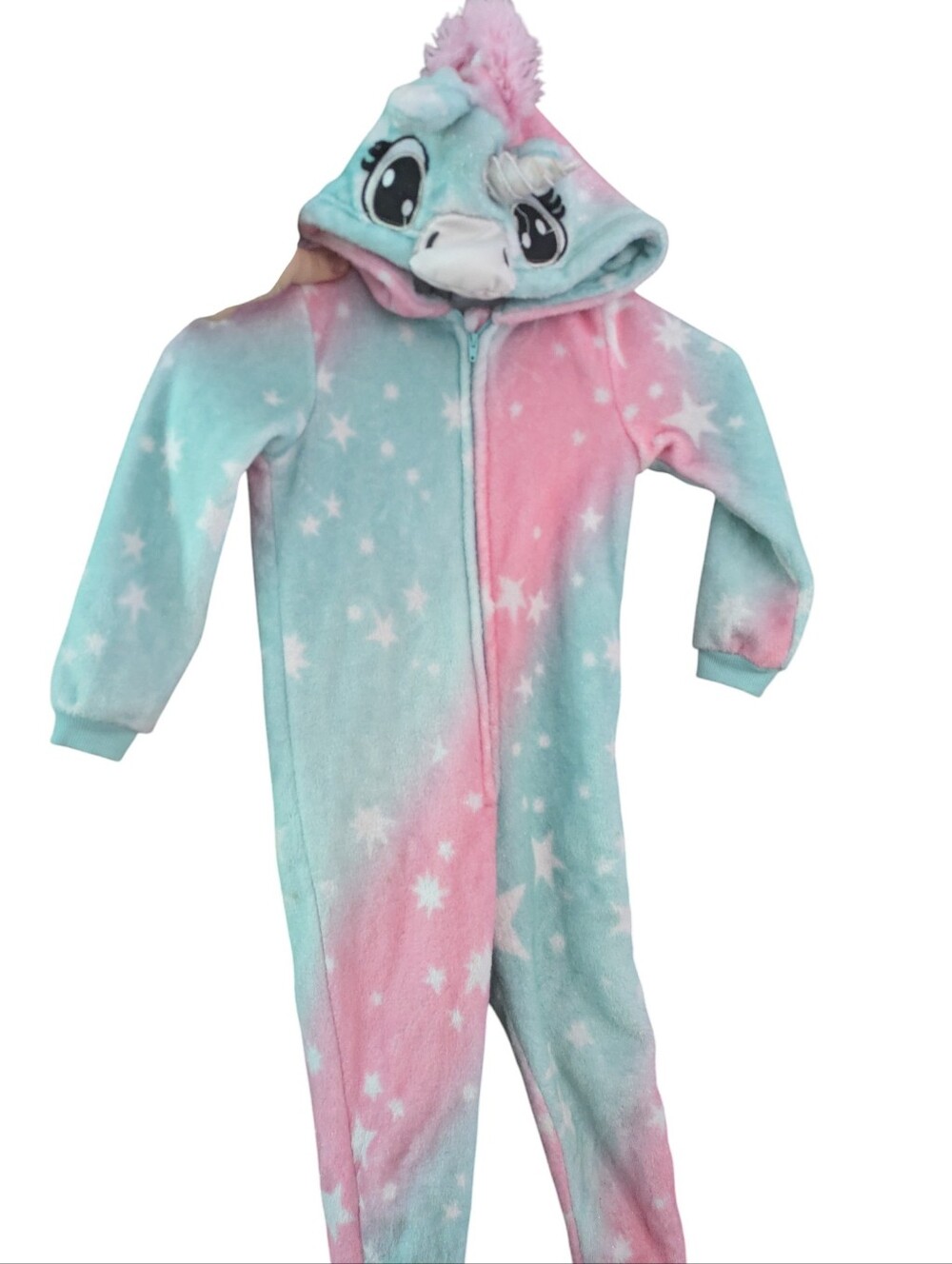 Kids Unicorn Hooded One-Piece Pajamas - Pink and Aqua